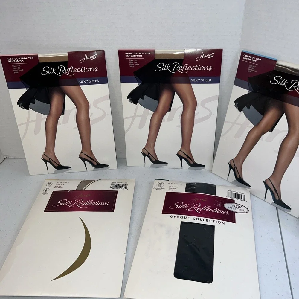Lot Of 5 Hanes Silk Reflections Pantyhose Mixed Lot 715, 717, 718, E16 Size AB